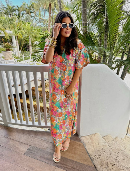 Leighton Coral Cascade Maxi Dress