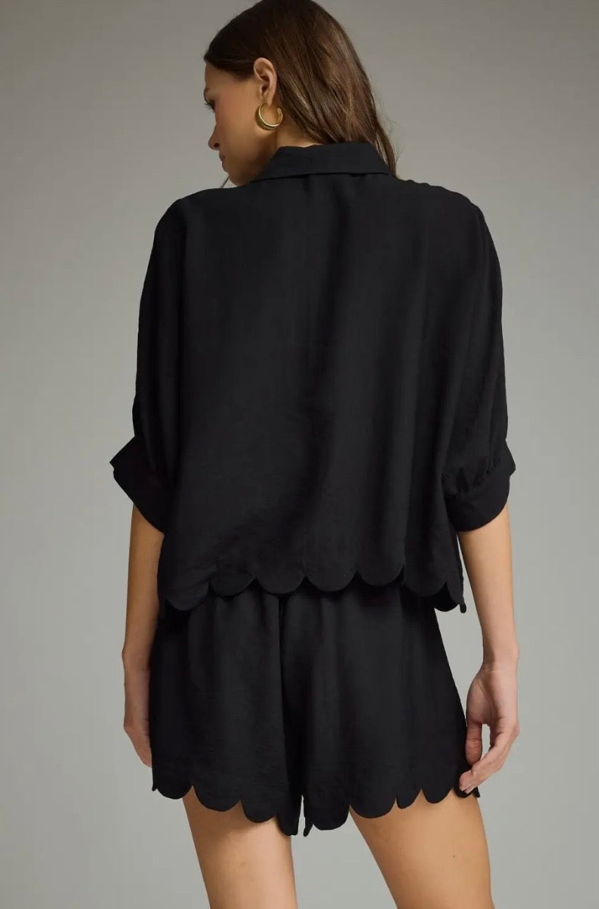 Scalloped Sophie Top- Black