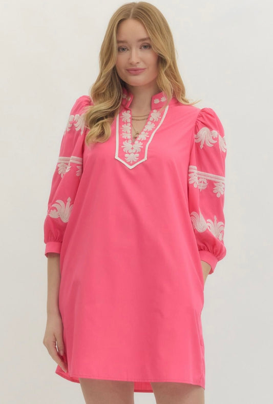 Callie Embroidered Dress- Pink