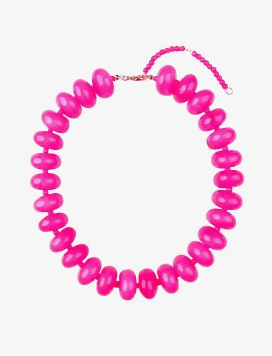 Bailey Chunky Beaded Necklace- Hot Pink