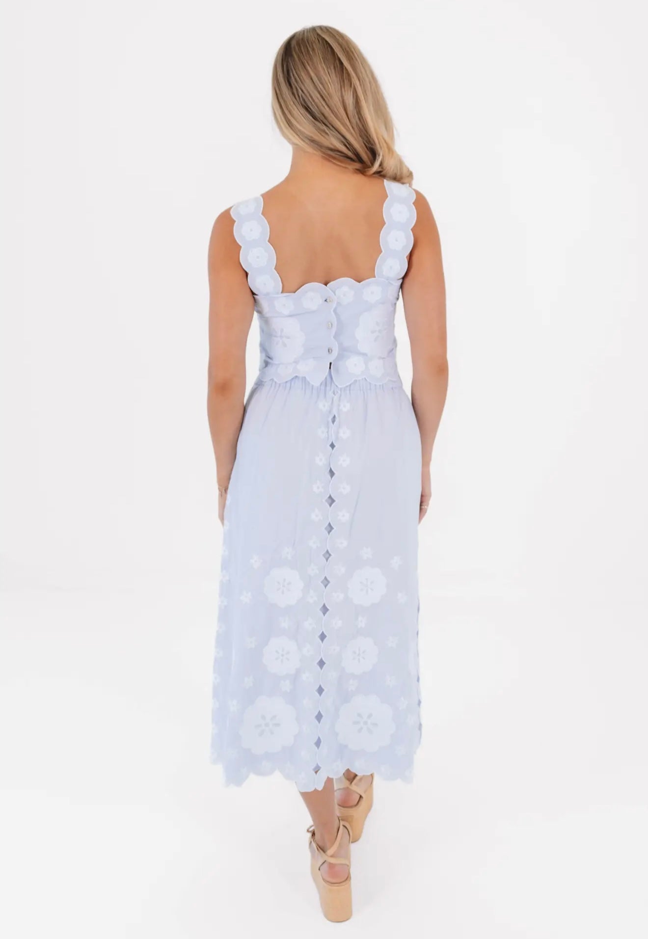 The Ember Midi Skirt Set - Blue & White
Embroidery