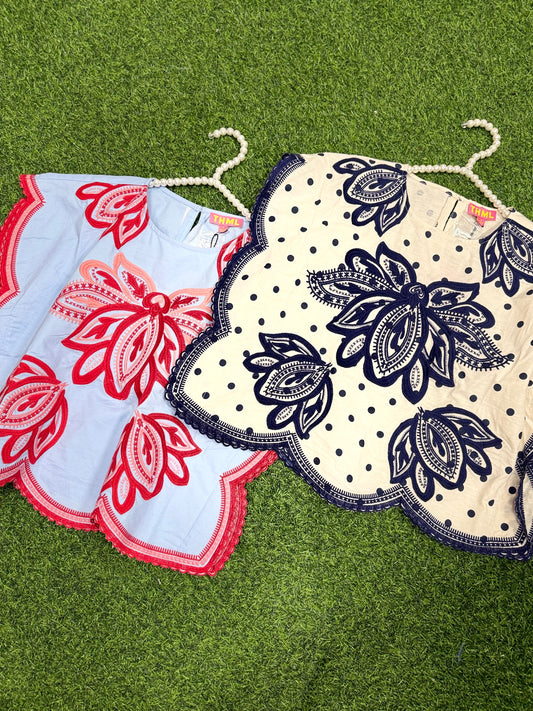 THML Embroidered Top- Polka Dot