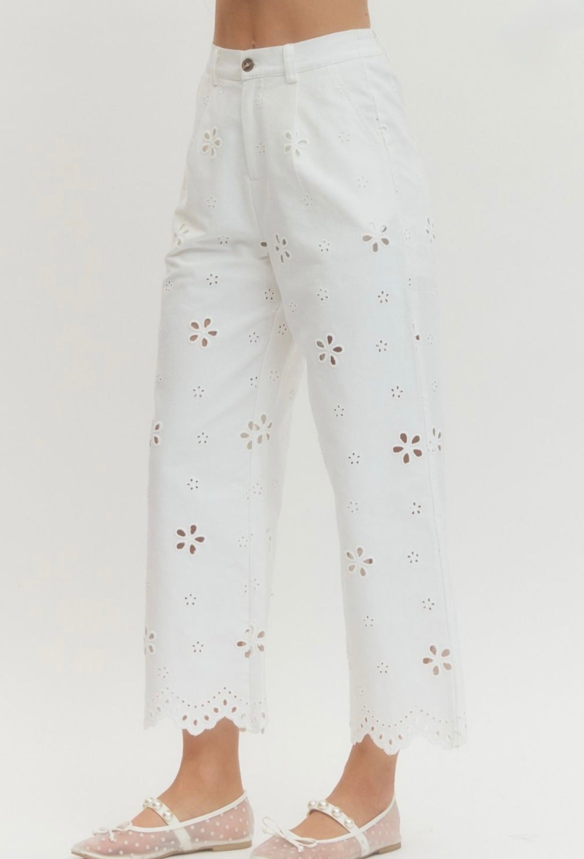 Eyelet Pants Set- White