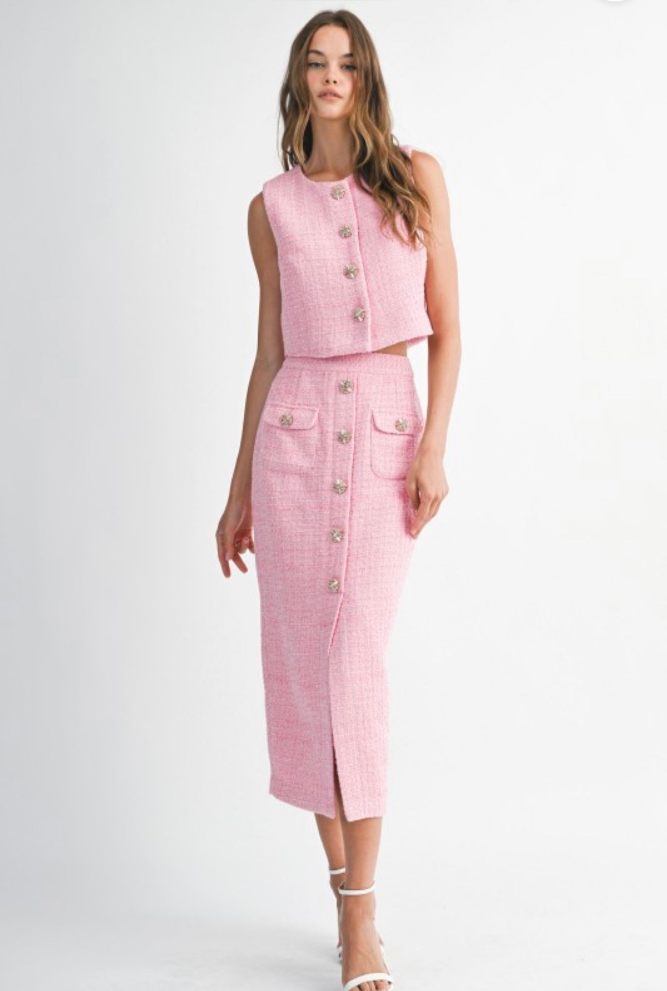 Jackie Pink Tweed Skirt Set