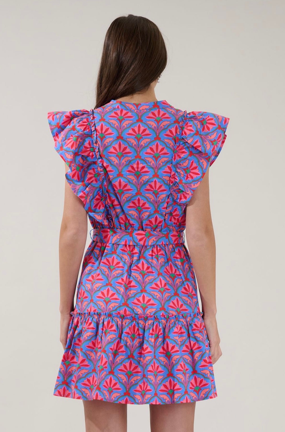 Rosy Ruffle Mini Dress Floral