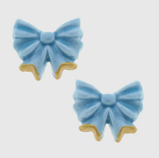 Lucy Porcelain Bow Stud Earrings Blue