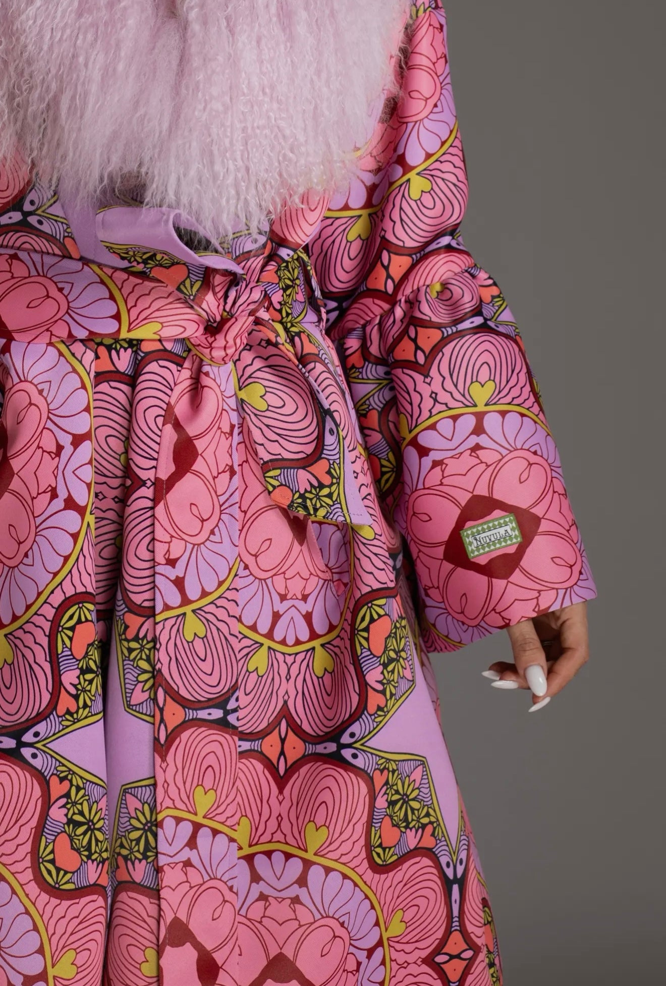 Pink Wool Coat with Sheared Mongolian
Fur Collar- PRE ORDER