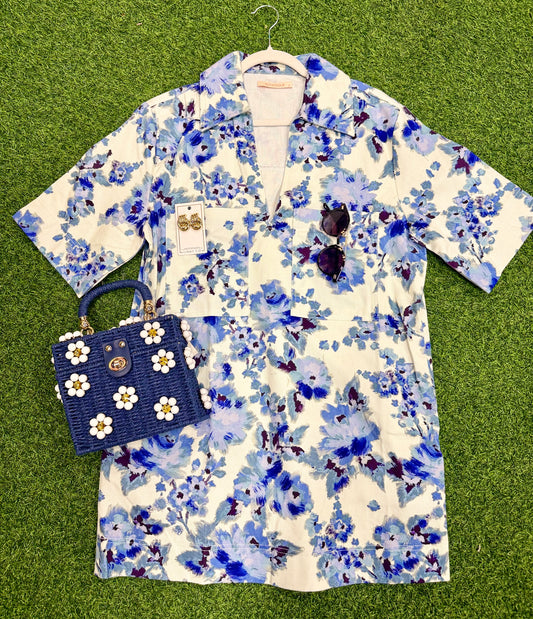 Lyla Floral Collared Dress- Blue