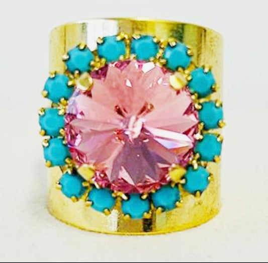 TOVA- Jacci Ring in Rose Glimmer & Turquoise