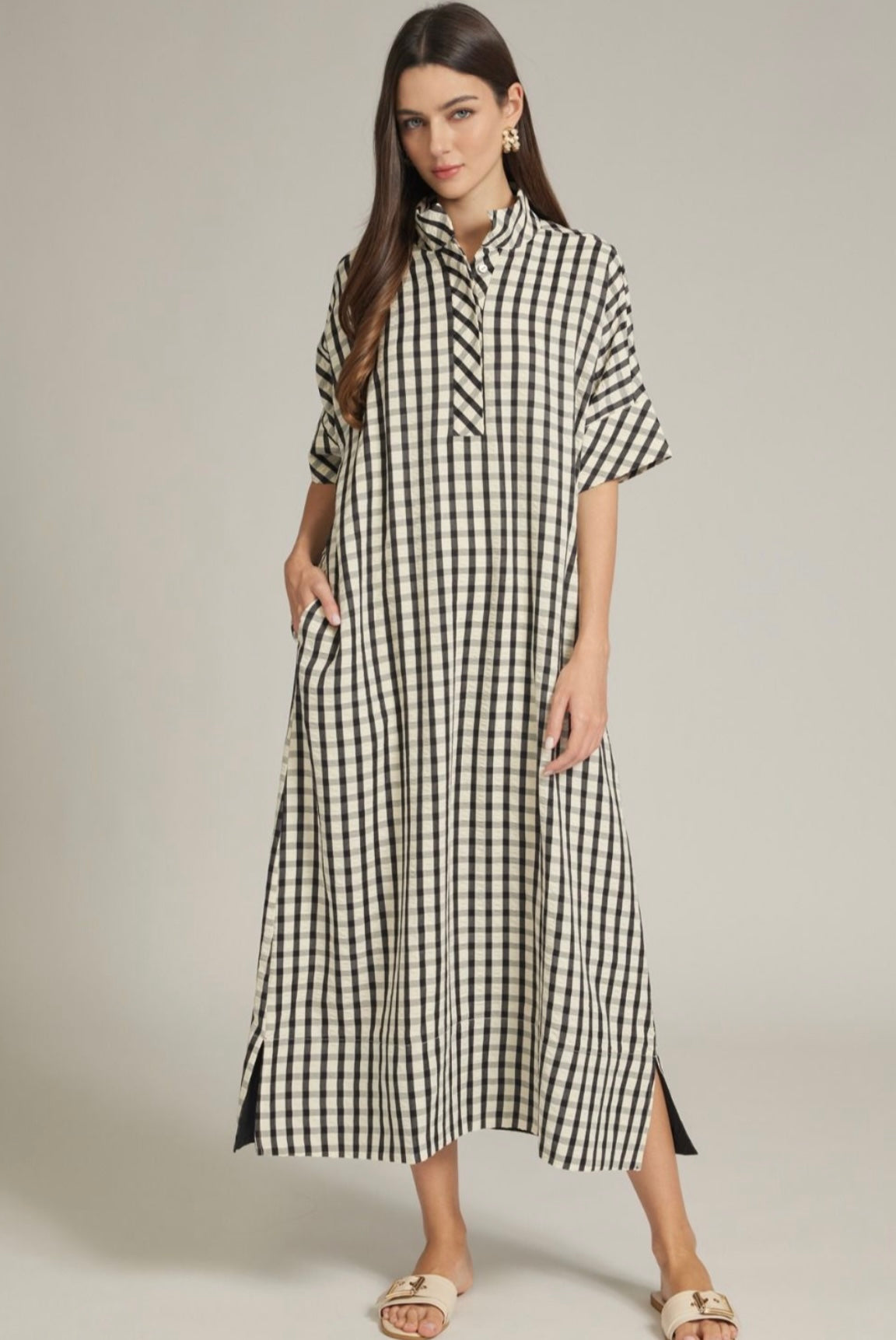 Tess Gingham Midi Dress- Black