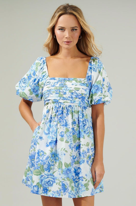 Truth Be Told Blue Floral Pleated
Dress