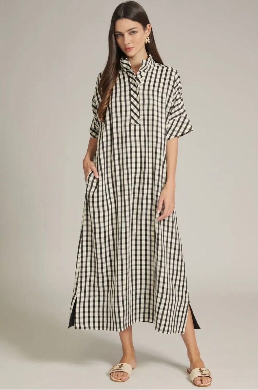 Tess Gingham Midi Dress- Black
