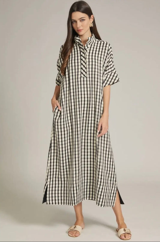 Tess Gingham Midi Dress- Black