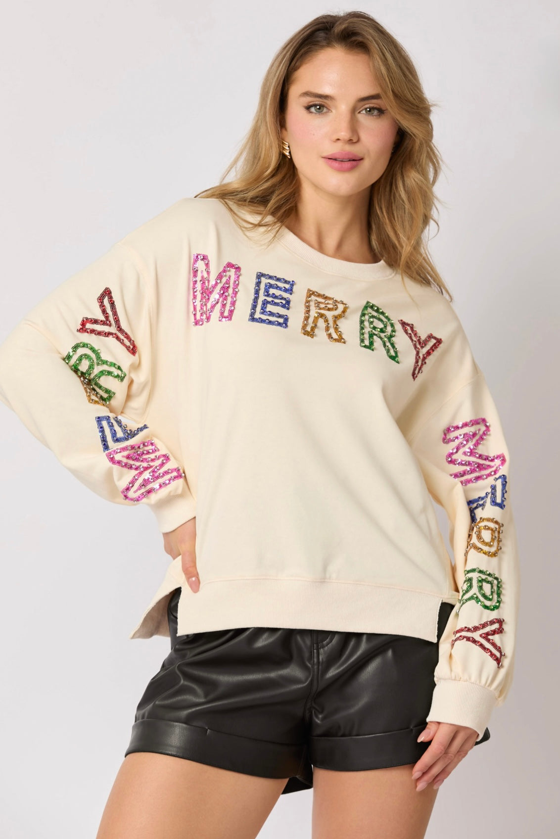 Multi Rhinestone Merry Sweater