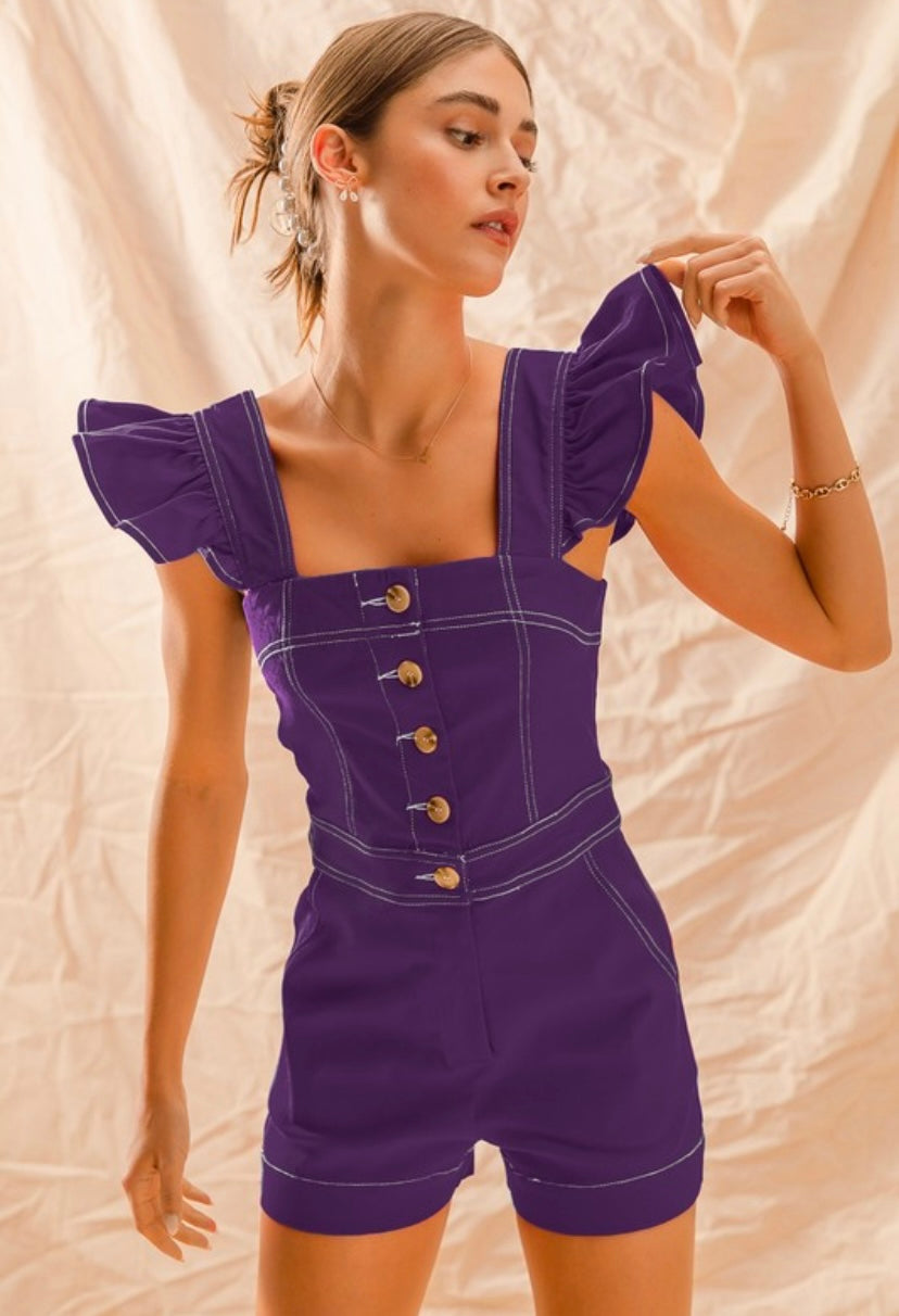 Purple Ruffle Strap Romper