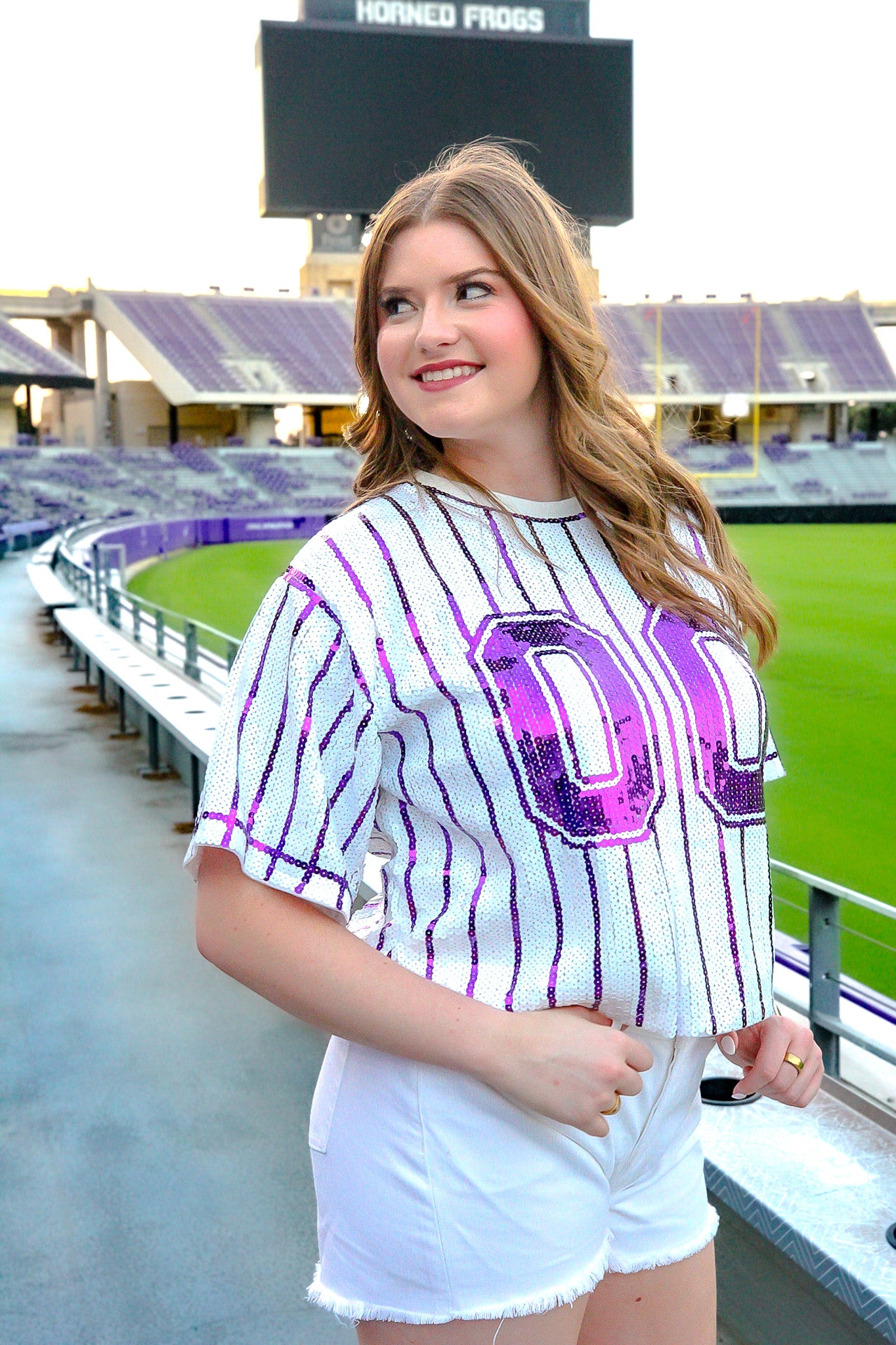 Purple/White Striped Sequin Top