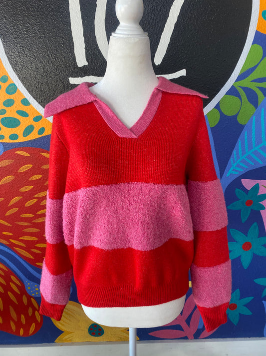 Pink and Red Striped Sweater