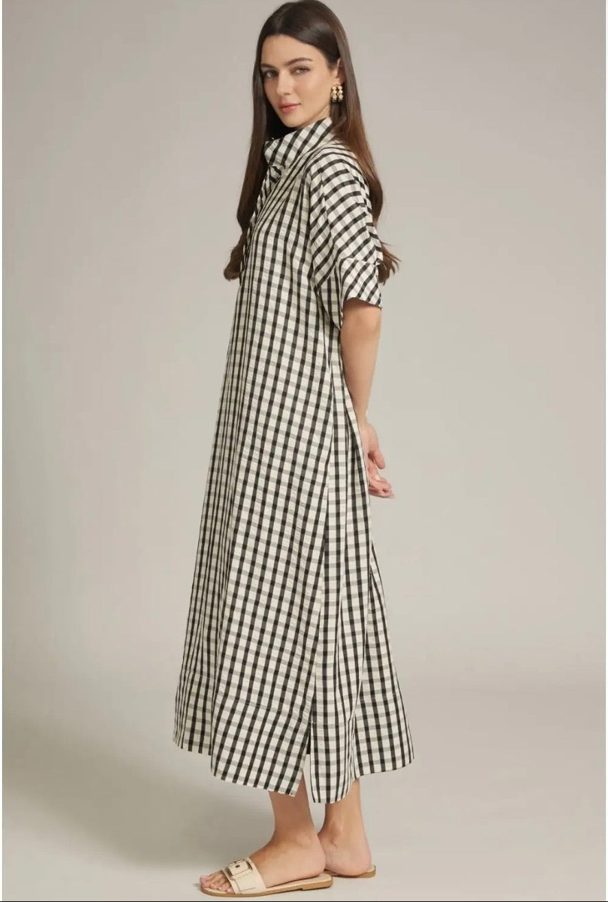 Tess Gingham Midi Dress- Black