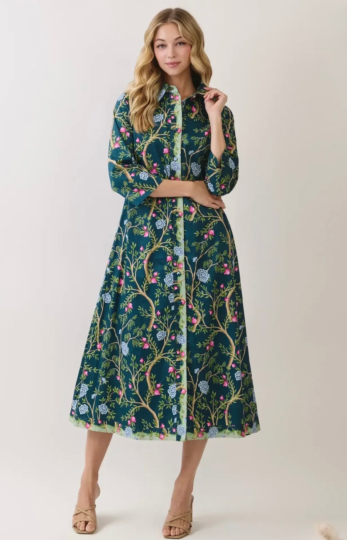 Winter Green Botanic Midi Dress