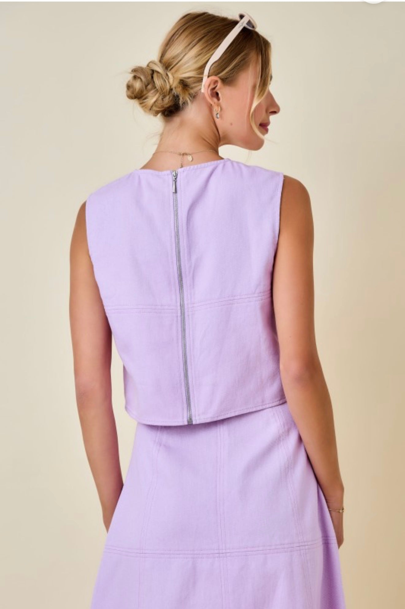 Denim Cropped Skirt Set- Lavender
