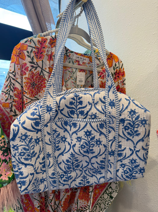 Blue/White Block Print Duffle