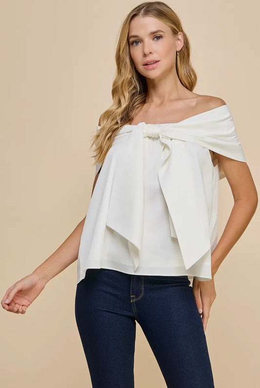 Audrey Bow Top-White