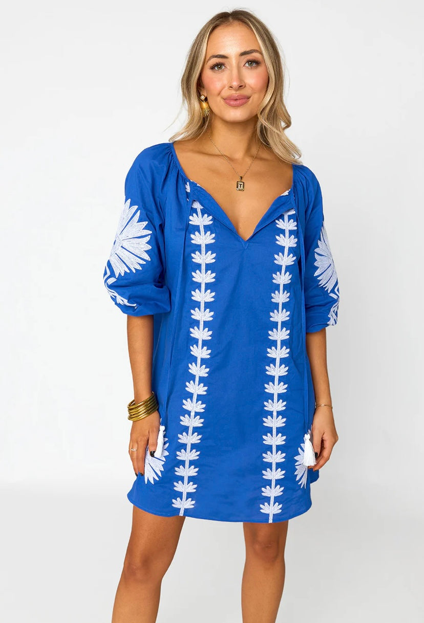 Sweetie Embroidered Mini Dress- Ocean