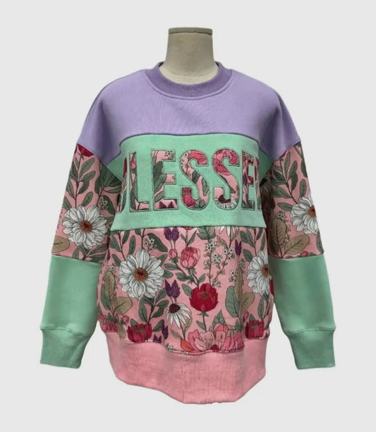 Blessed Floral Fleece Lined Sweatshirt