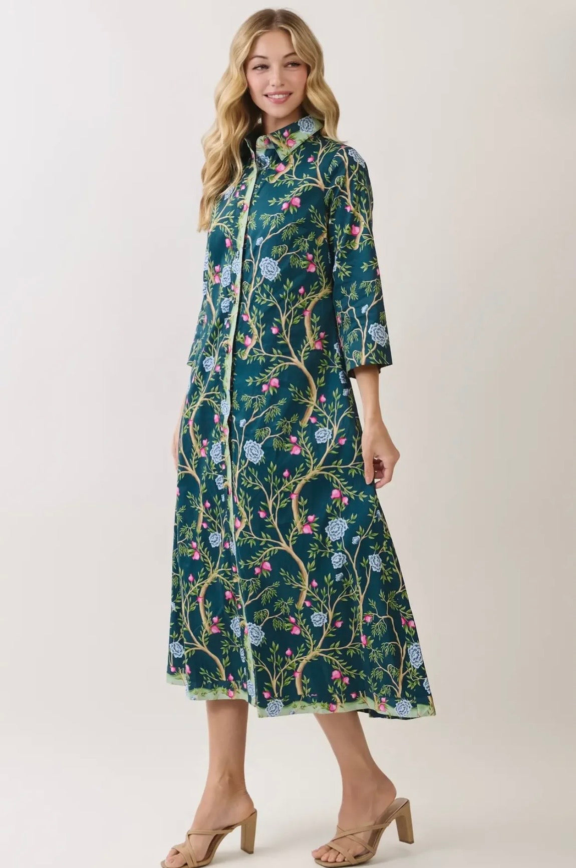 Winter Green Botanic Midi Dress