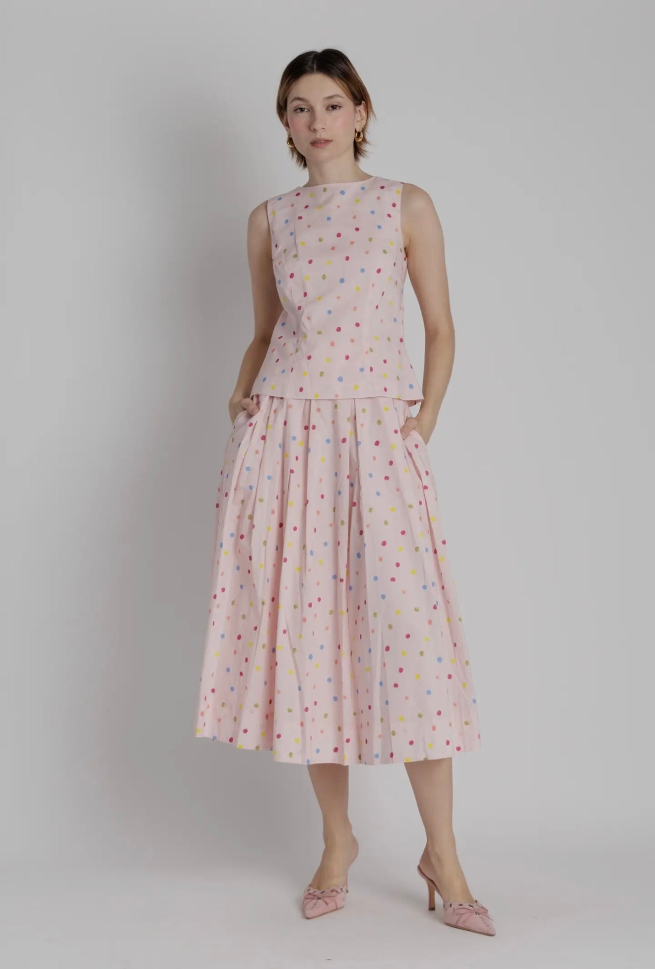 Pink Polkadot Skirt Set