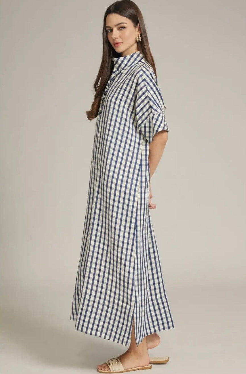 Tess Gingham Midi Dress- Navy