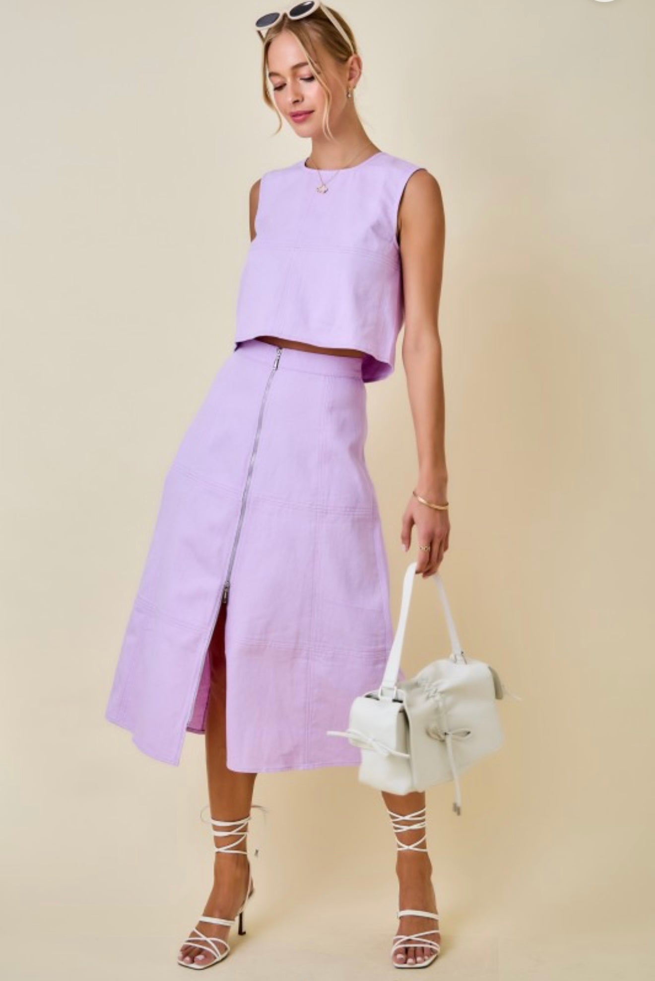 Denim Cropped Skirt Set- Lavender