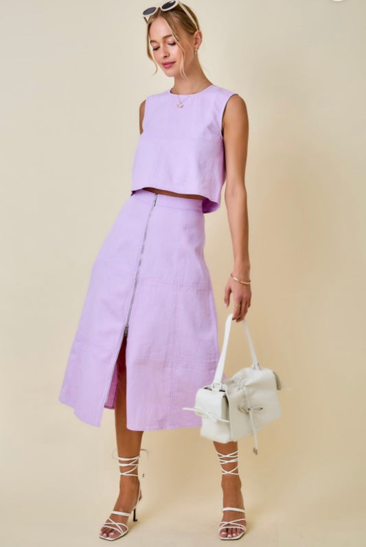 Denim Cropped Skirt Set- Lavender