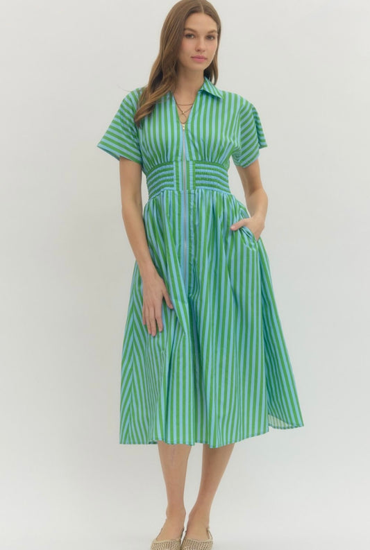 Kate Striped Dress- Blue/Green