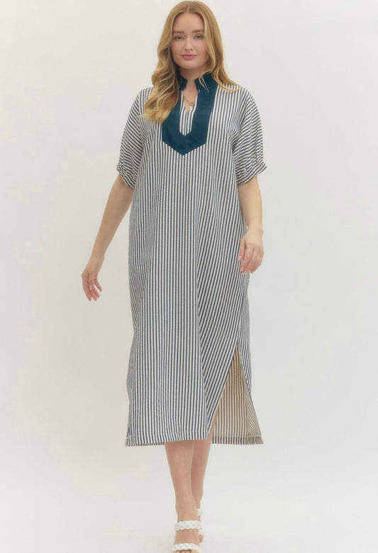 Anna Striped Dress- Navy