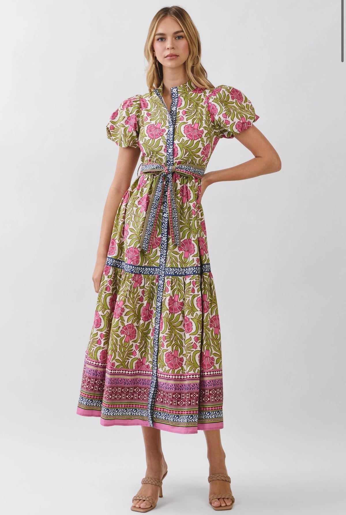 Destiny Block Print Midi Dress