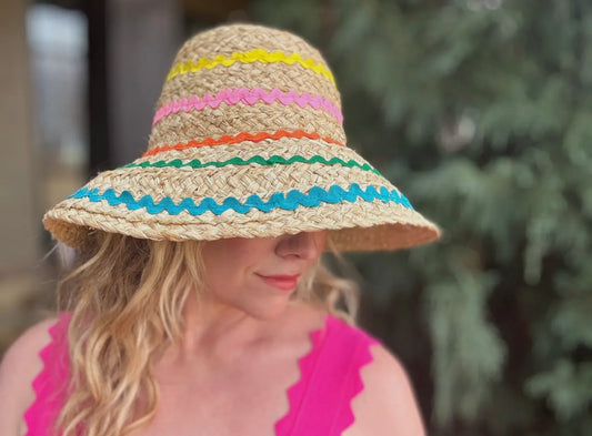 Raffia Bucket Hat - Colorful Ric Rac Ribbon
Trim - Carrie