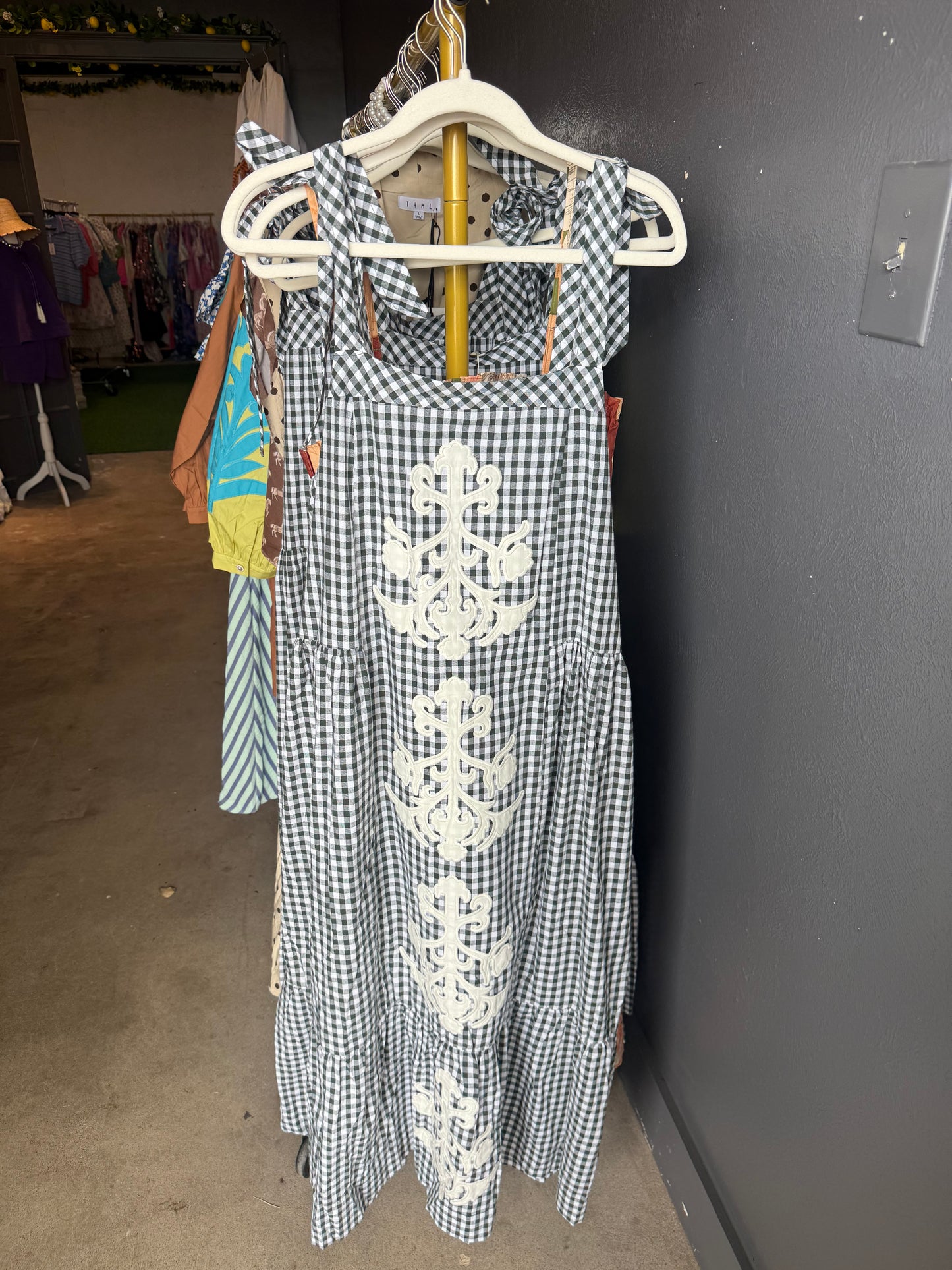 Janet Gingham Dress- Green
