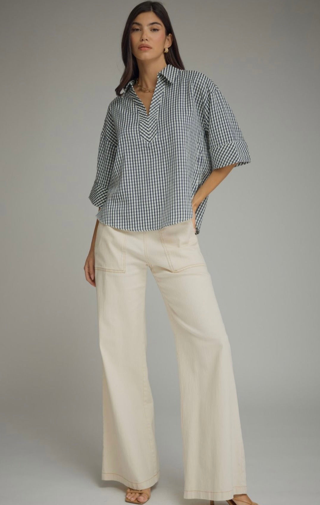 Cassandra Gingham Top- Navy