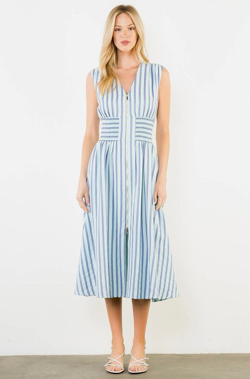 Gentry Striped Dress- Blue