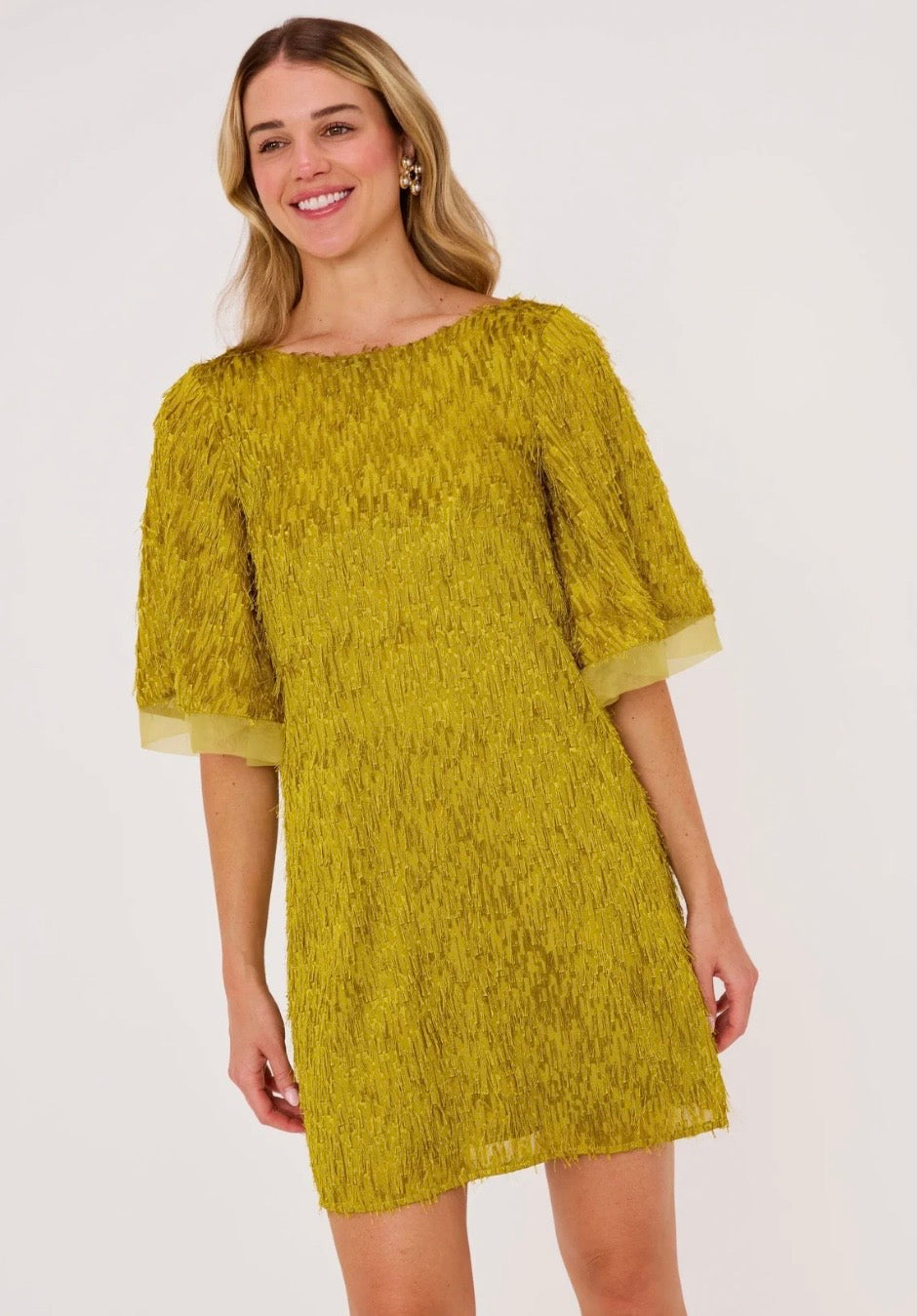 Blythe Dress Golden Olive
Fringe Chiffon