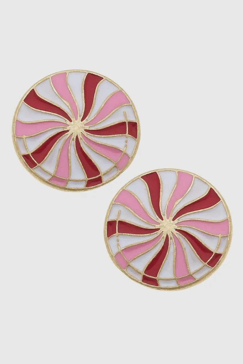 Peppermint Candy Enamel Stud Earrings