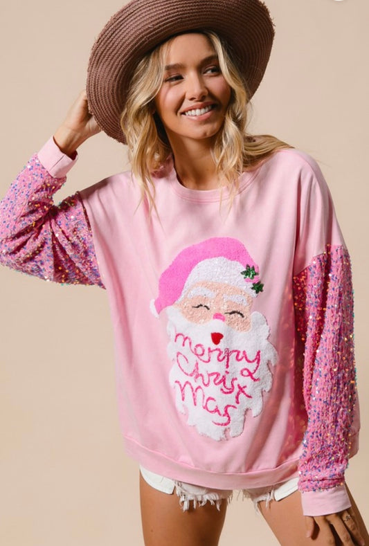 Pink Merry Christmas Santa Sweater