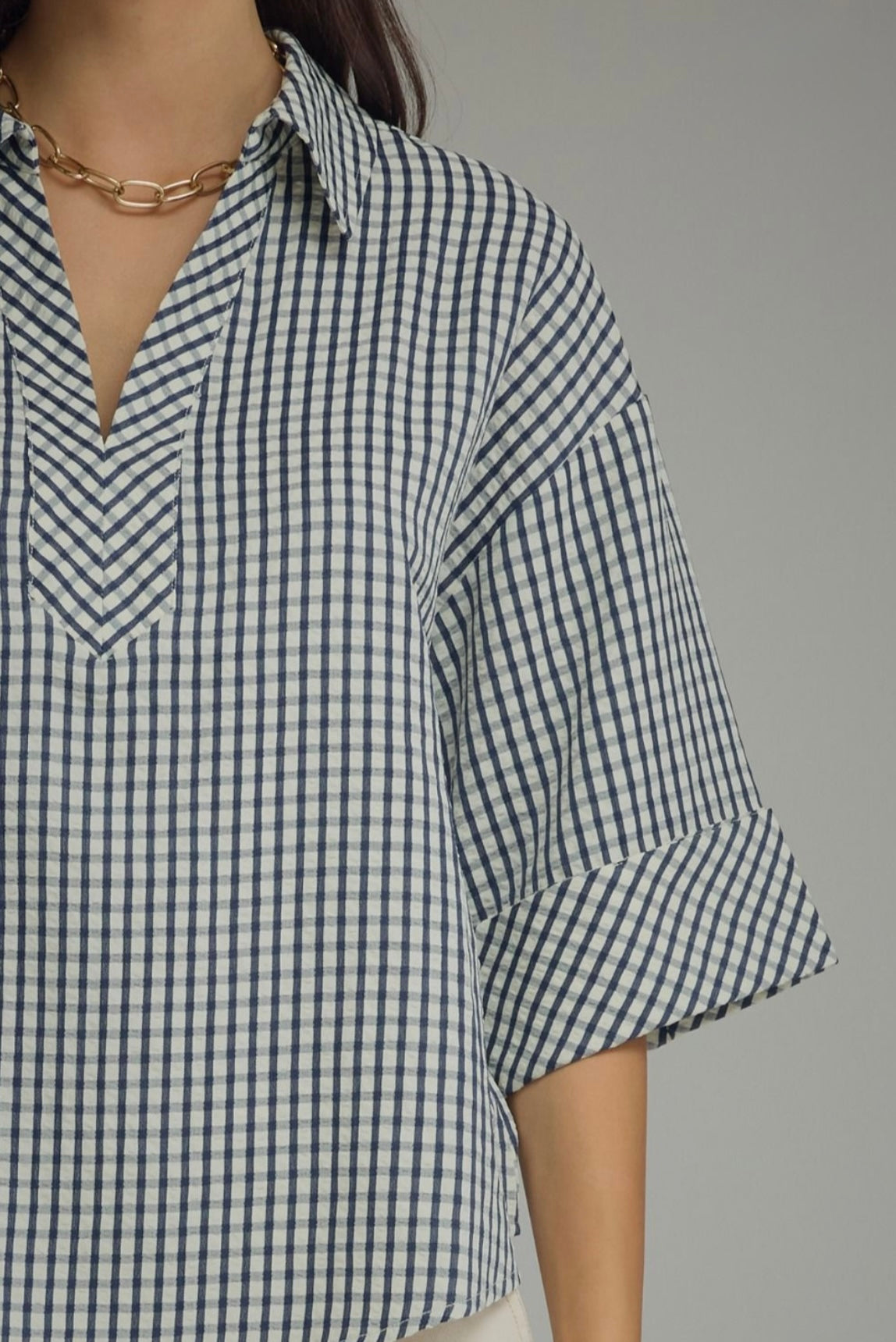 Cassandra Gingham Top- Navy