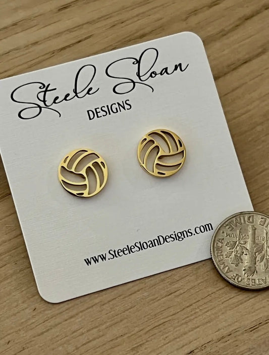 Volleyball Gold Stud Earrings