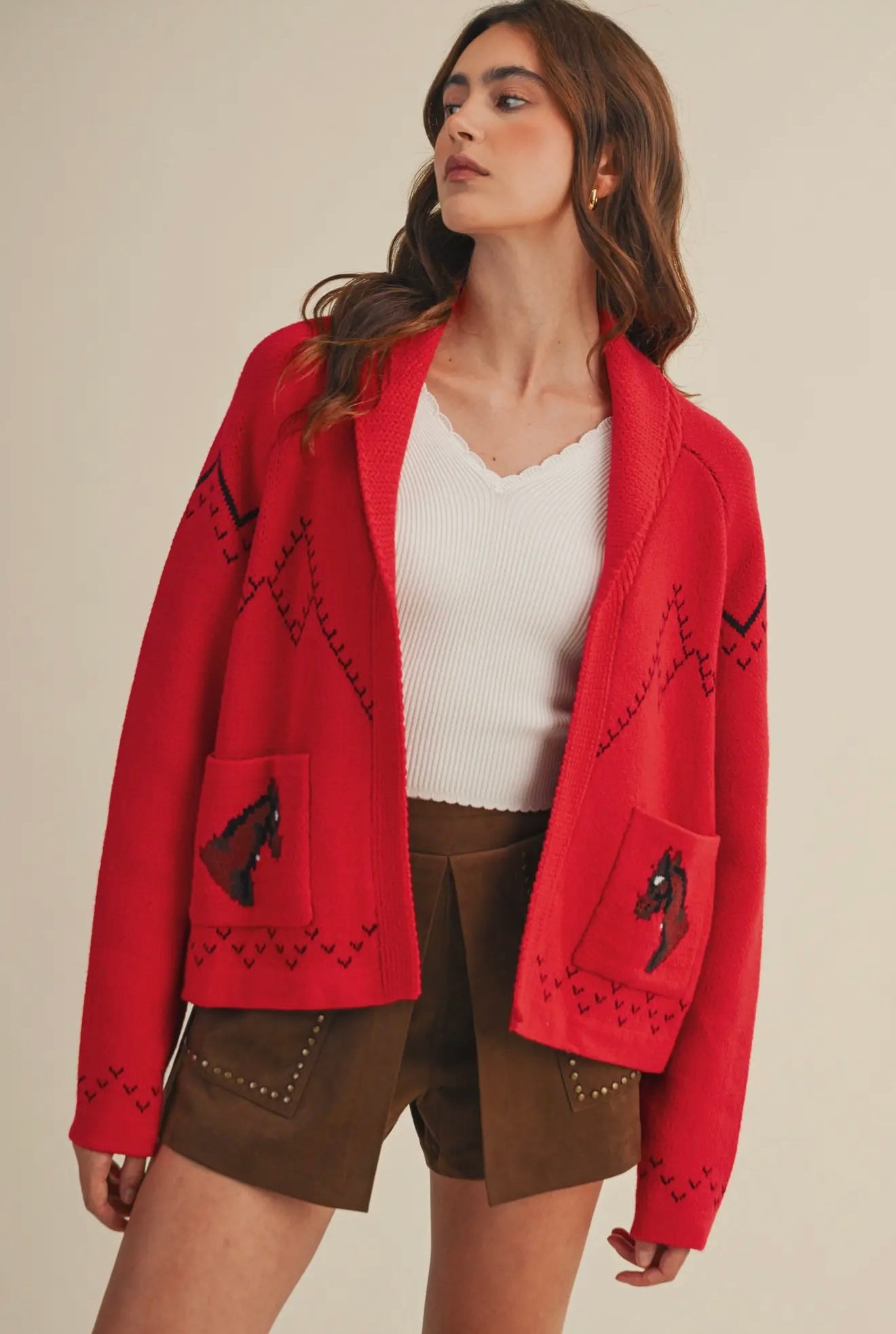 Red Horse Knit Sweater Cardigan