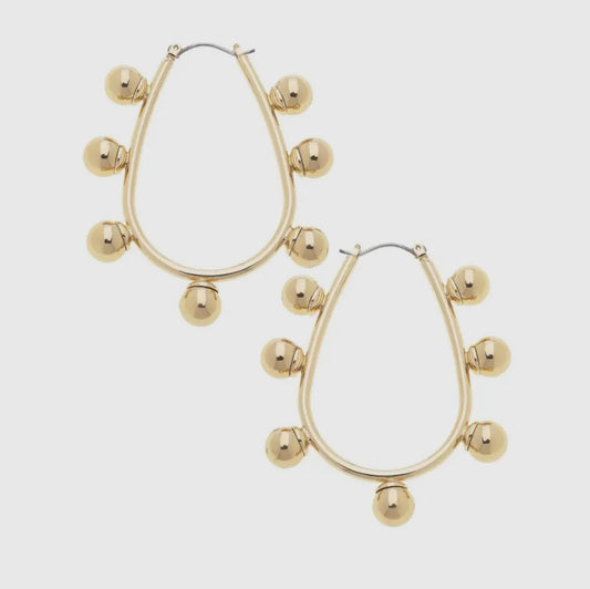 Allison Studded Metal Teardrop Hoop Earrings in Shiny Gold