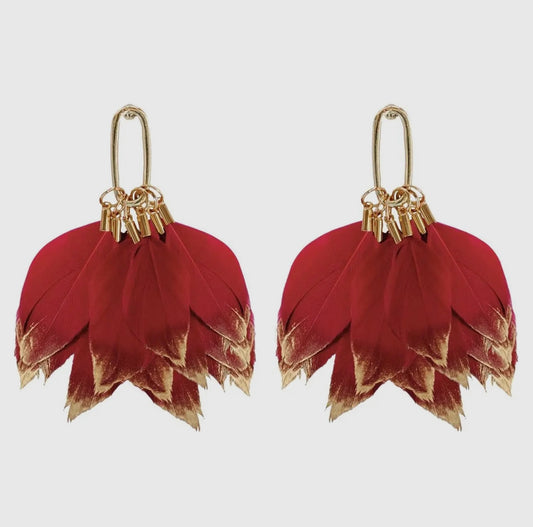 Red and Gold Dipped Feather Earrings