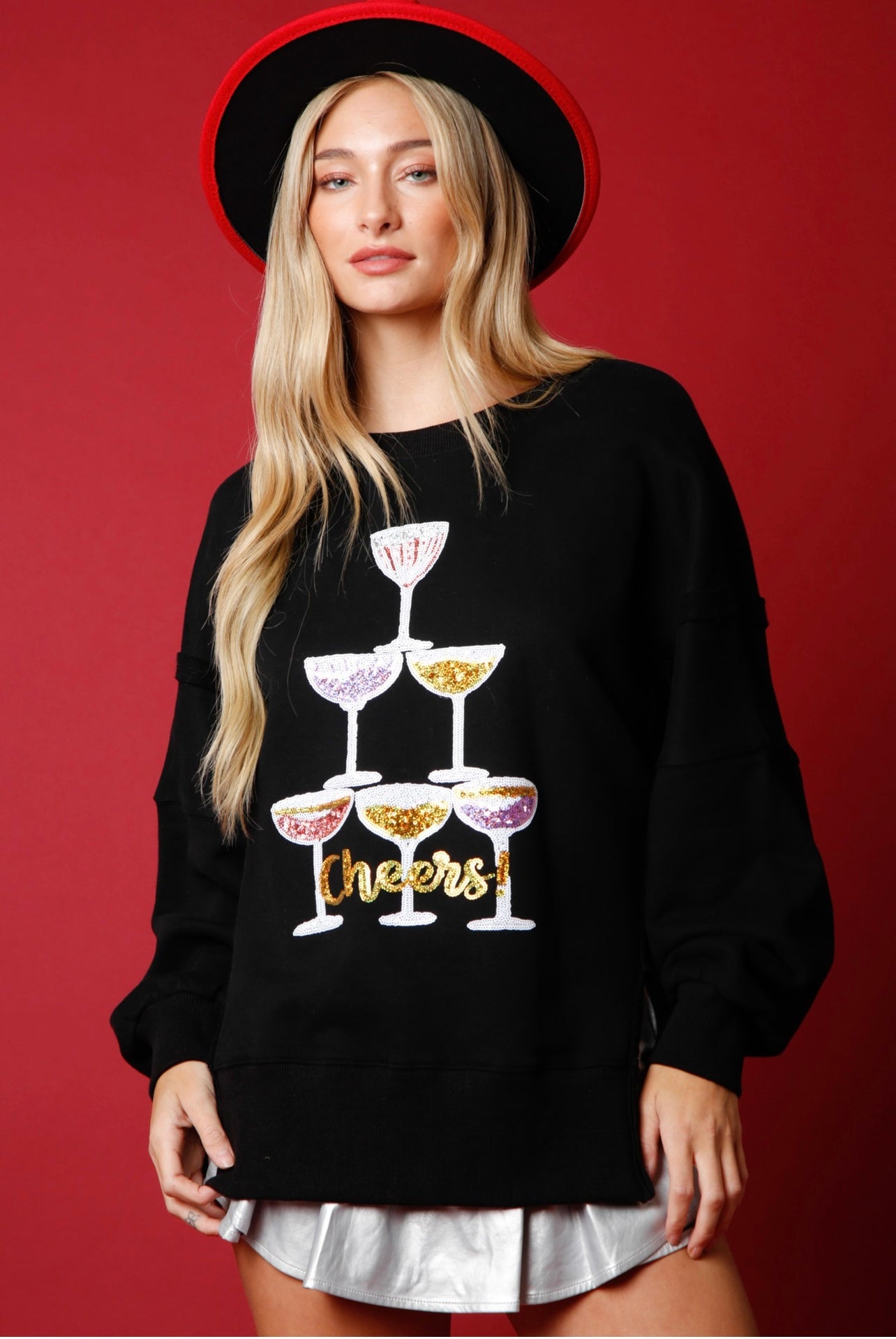 Black Champagne Tower Cheers Sweater