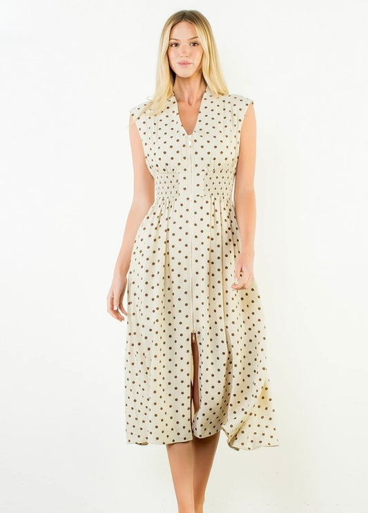 Vanessa Polkadot Dress- Cream/Brown